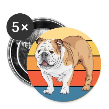 Bulldogge Hunderasse Vintage Retro Sonnenuntergang - Buttons groß 56 mm (5er Pack) - Weiß - Vorne