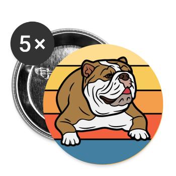 Bulldog Dog Breed Vintage Retro Sunset - Lot de 5 grands badges (56 mm) - blanc - Devant
