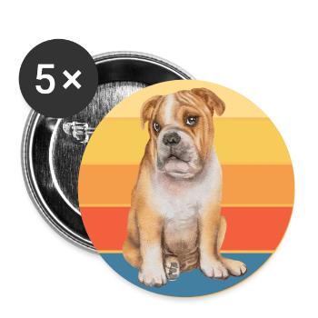 Bulldogge Hunderasse Vintage Retro Sonnenuntergang - Buttons groß 56 mm (5er Pack) - Weiß - Vorne