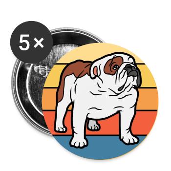 Bulldogge Hunderasse Vintage Retro Sonnenuntergang - Buttons groß 56 mm (5er Pack) - Weiß - Vorne