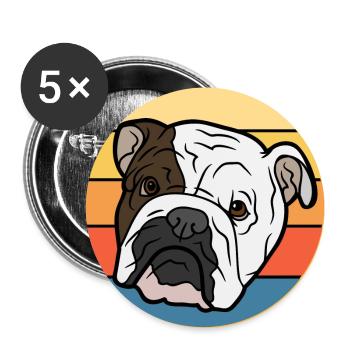 Bulldogge Hunderasse Vintage Retro Sonnenuntergang - Buttons groß 56 mm (5er Pack) - Weiß - Vorne