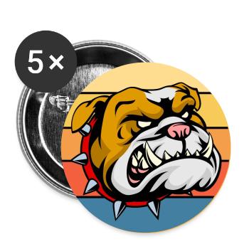 Bulldogge Hunderasse Vintage Retro Sonnenuntergang - Buttons groß 56 mm (5er Pack) - Weiß - Vorne