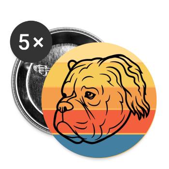 Bulldogge Hunderasse Vintage Retro Sonnenuntergang - Buttons groß 56 mm (5er Pack) - Weiß - Vorne