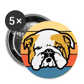 Bulldogge Hunderasse Vintage Retro Sonnenuntergang - Buttons groß 56 mm (5er Pack) - Weiß - Vorne