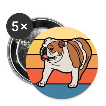 Bulldogge Hunderasse Vintage Retro Sonnenuntergang - Buttons groß 56 mm (5er Pack) - Weiß - Vorne
