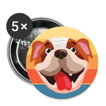 Bulldogge Hunderasse Vintage Retro Sonnenuntergang - Buttons groß 56 mm (5er Pack) - Weiß - Vorne