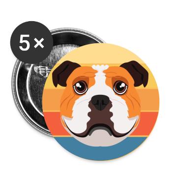 Bulldogge Hunderasse Vintage Retro Sonnenuntergang - Buttons groß 56 mm (5er Pack) - Weiß - Vorne