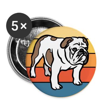 Bulldog Dog Breed Vintage Retro Sunset - Lot de 5 grands badges (56 mm) - blanc - Devant