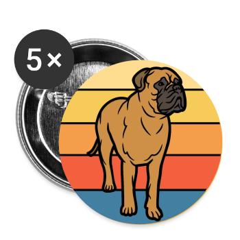 Bulldogge Hunderasse Vintage Retro Sonnenuntergang - Buttons groß 56 mm (5er Pack) - Weiß - Vorne