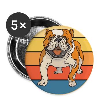Bulldogge Hunderasse Vintage Retro Sonnenuntergang - Buttons groß 56 mm (5er Pack) - Weiß - Vorne