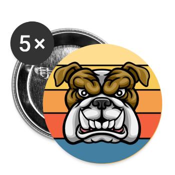Bulldogge Hunderasse Vintage Retro Sonnenuntergang - Buttons groß 56 mm (5er Pack) - Weiß - Vorne