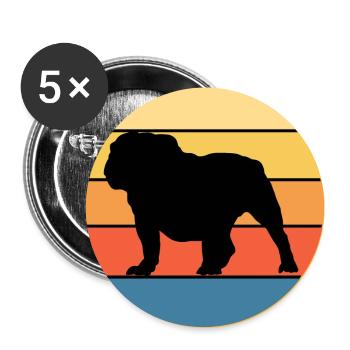 Bulldogge Hunderasse Vintage Retro Sonnenuntergang - Buttons groß 56 mm (5er Pack) - Weiß - Vorne