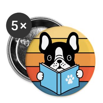 French Bulldog Dog Breed Vintage Retro Sunset - Buttons large 2.2''/56 mm (5-pack) - white - Front