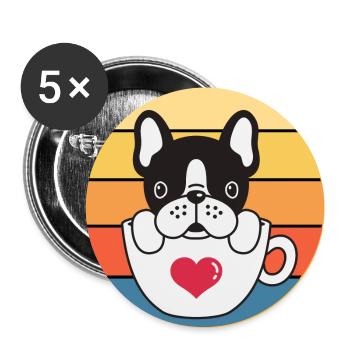 Français Bulldog Dog Breed Vintage Retro Sunset - Lot de 5 grands badges (56 mm) - blanc - Devant