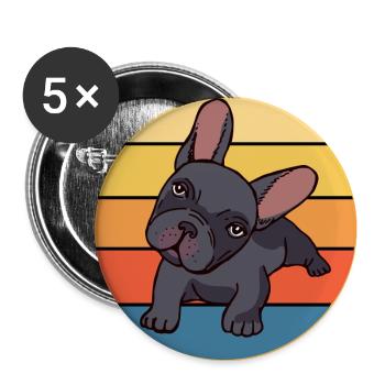 French Bulldog Dog Breed Vintage Retro Sunset - Buttons large 2.2''/56 mm (5-pack) - white - Front