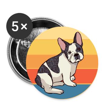 Bouledogue Français Chien Race Vintage Rétro Coucher de soleil - Lot de 5 grands badges (56 mm) - blanc - Devant