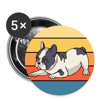 Französische Bulldogge Hunderasse Vintage Retro Sonnenuntergang - Buttons groß 56 mm (5er Pack) - Weiß - Vorne