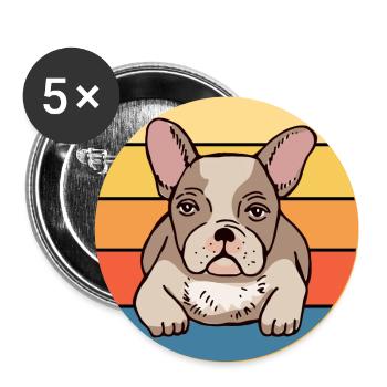 French Bulldog Dog Breed Vintage Retro Sunset - Buttons large 2.2''/56 mm (5-pack) - white - Front