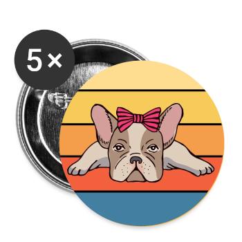 French Bulldog Dog Breed Vintage Retro Sunset - Buttons large 2.2''/56 mm (5-pack) - white - Front