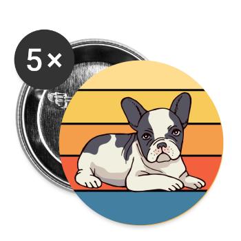 Bouledogue Français Chien Race Vintage Rétro Coucher de soleil - Lot de 5 grands badges (56 mm) - blanc - Devant