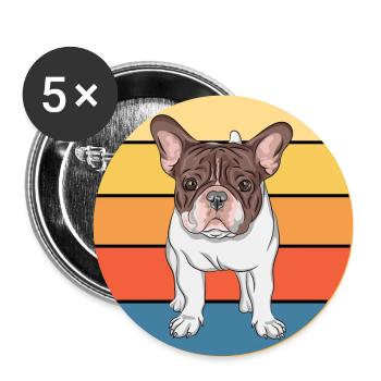 Bouledogue Français Chien Race Vintage Rétro Coucher de soleil - Lot de 5 grands badges (56 mm) - blanc - Devant