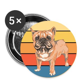 Bouledogue Français Chien Race Vintage Rétro Coucher de soleil - Lot de 5 grands badges (56 mm) - blanc - Devant