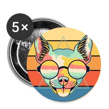 Mignon Chihuahua Dog Breed Vintage Retro Sunset - Lot de 5 grands badges (56 mm) - blanc - Devant
