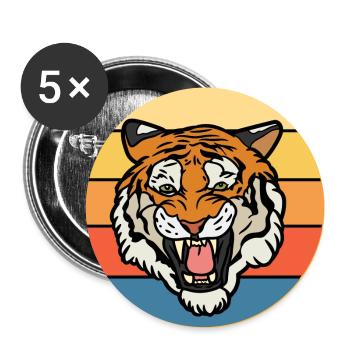 Tiger Big Cat Vintage Retro Sunset - Lot de 5 grands badges (56 mm) - blanc - Devant