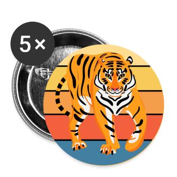 Tiger Big Cat Vintage Retro Sunset - Lot de 5 grands badges (56 mm) - blanc - Devant