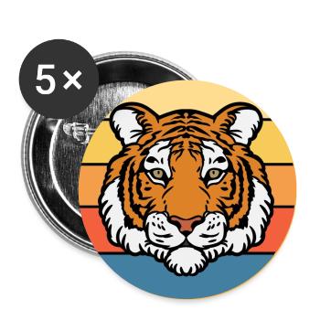 Tiger Big Cat Vintage Retro Sonnenuntergang - Buttons groß 56 mm (5er Pack) - Weiß - Vorne