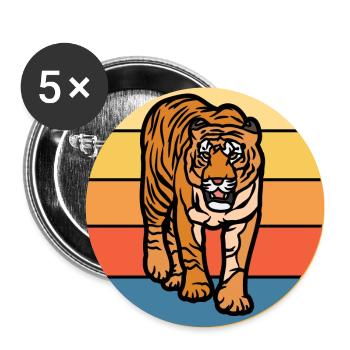 Tiger Big Cat Vintage Retro Sonnenuntergang - Buttons groß 56 mm (5er Pack) - Weiß - Vorne
