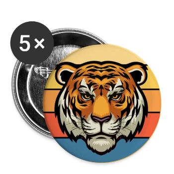 Tiger Big Cat Vintage Retro Sonnenuntergang - Buttons groß 56 mm (5er Pack) - Weiß - Vorne