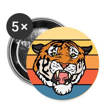 Tiger Big Cat Vintage Retro Sonnenuntergang - Buttons groß 56 mm (5er Pack) - Weiß - Vorne