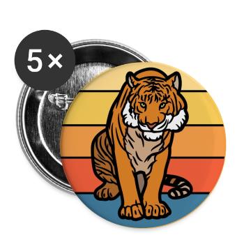 Tiger Big Cat Vintage Retro Sonnenuntergang - Buttons groß 56 mm (5er Pack) - Weiß - Vorne