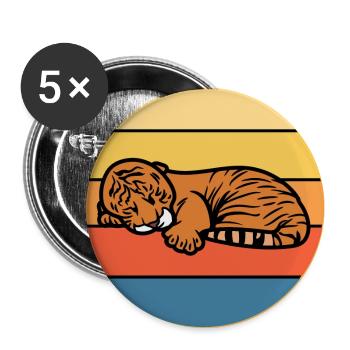 Tiger Big Cat Vintage Retro Sonnenuntergang - Buttons groß 56 mm (5er Pack) - Weiß - Vorne