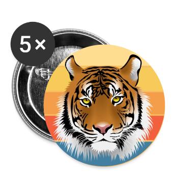 Tiger Big Cat Vintage Retro Sonnenuntergang - Buttons groß 56 mm (5er Pack) - Weiß - Vorne