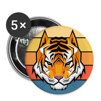 Tiger Big Cat Vintage Retro Sonnenuntergang - Buttons groß 56 mm (5er Pack) - Weiß - Vorne