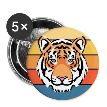 Tiger Big Cat Vintage Retro Sonnenuntergang - Buttons groß 56 mm (5er Pack) - Weiß - Vorne