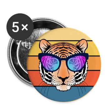Tiger Big Cat Vintage Retro Sunset - Lot de 5 grands badges (56 mm) - blanc - Devant