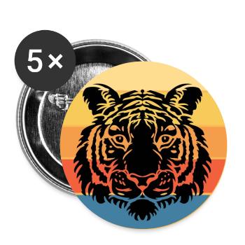 Tiger Big Cat Vintage Retro Sonnenuntergang - Buttons groß 56 mm (5er Pack) - Weiß - Vorne