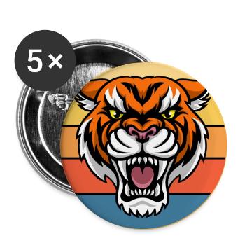 Tiger Big Cat Vintage Retro Sonnenuntergang - Buttons groß 56 mm (5er Pack) - Weiß - Vorne