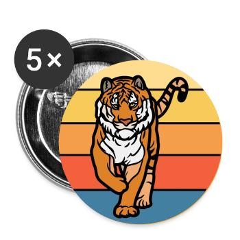 Tiger Big Cat Vintage Retro Sunset - Lot de 5 grands badges (56 mm) - blanc - Devant