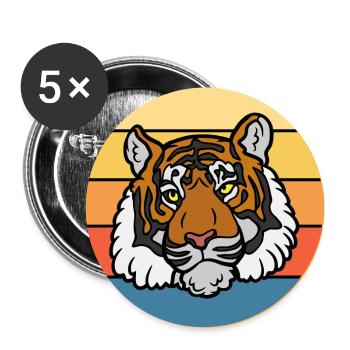 Tiger Big Cat Vintage Retro Sonnenuntergang - Buttons groß 56 mm (5er Pack) - Weiß - Vorne