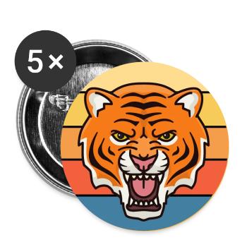 Tiger Big Cat Vintage Retro Sonnenuntergang - Buttons groß 56 mm (5er Pack) - Weiß - Vorne