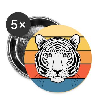 Tiger Big Cat Vintage Retro Sonnenuntergang - Buttons groß 56 mm (5er Pack) - Weiß - Vorne