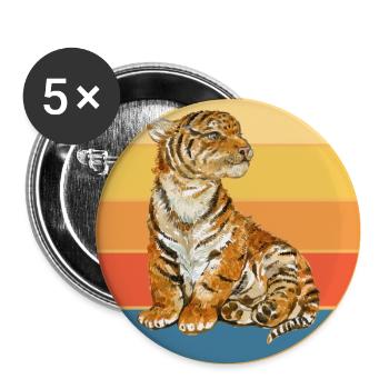 Tiger Big Cat Vintage Retro Sunset - Lot de 5 grands badges (56 mm) - blanc - Devant