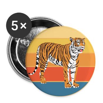 Tiger Big Cat Vintage Retro Sonnenuntergang - Buttons groß 56 mm (5er Pack) - Weiß - Vorne