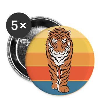 Tiger Big Cat Vintage Retro Sunset - Lot de 5 grands badges (56 mm) - blanc - Devant