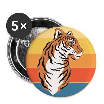 Tiger Big Cat Vintage Retro Sonnenuntergang - Buttons groß 56 mm (5er Pack) - Weiß - Vorne