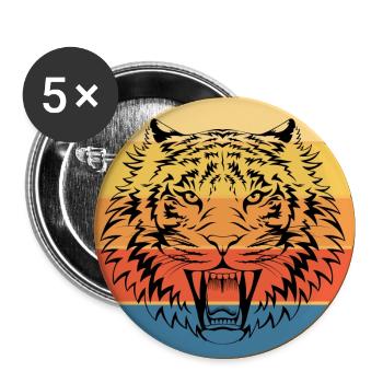 Tiger Raubkatze Vintage Retro Sonnenuntergang - Buttons groß 56 mm (5er Pack) - Weiß - Vorne